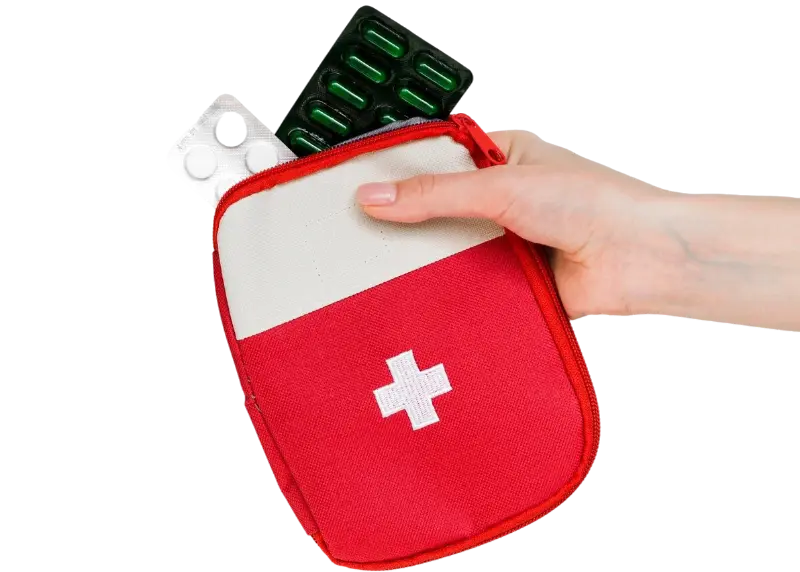 Mano allunga borsa piena di farmaci